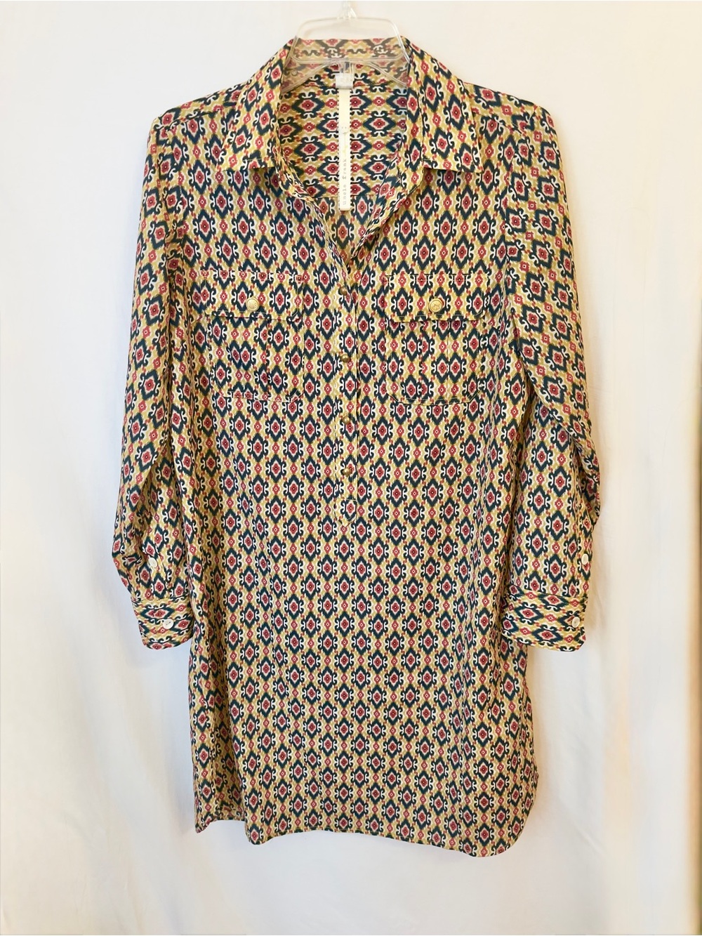 Geometric Button Front Eclectic Tunic Shirt Dress Uncle Frank